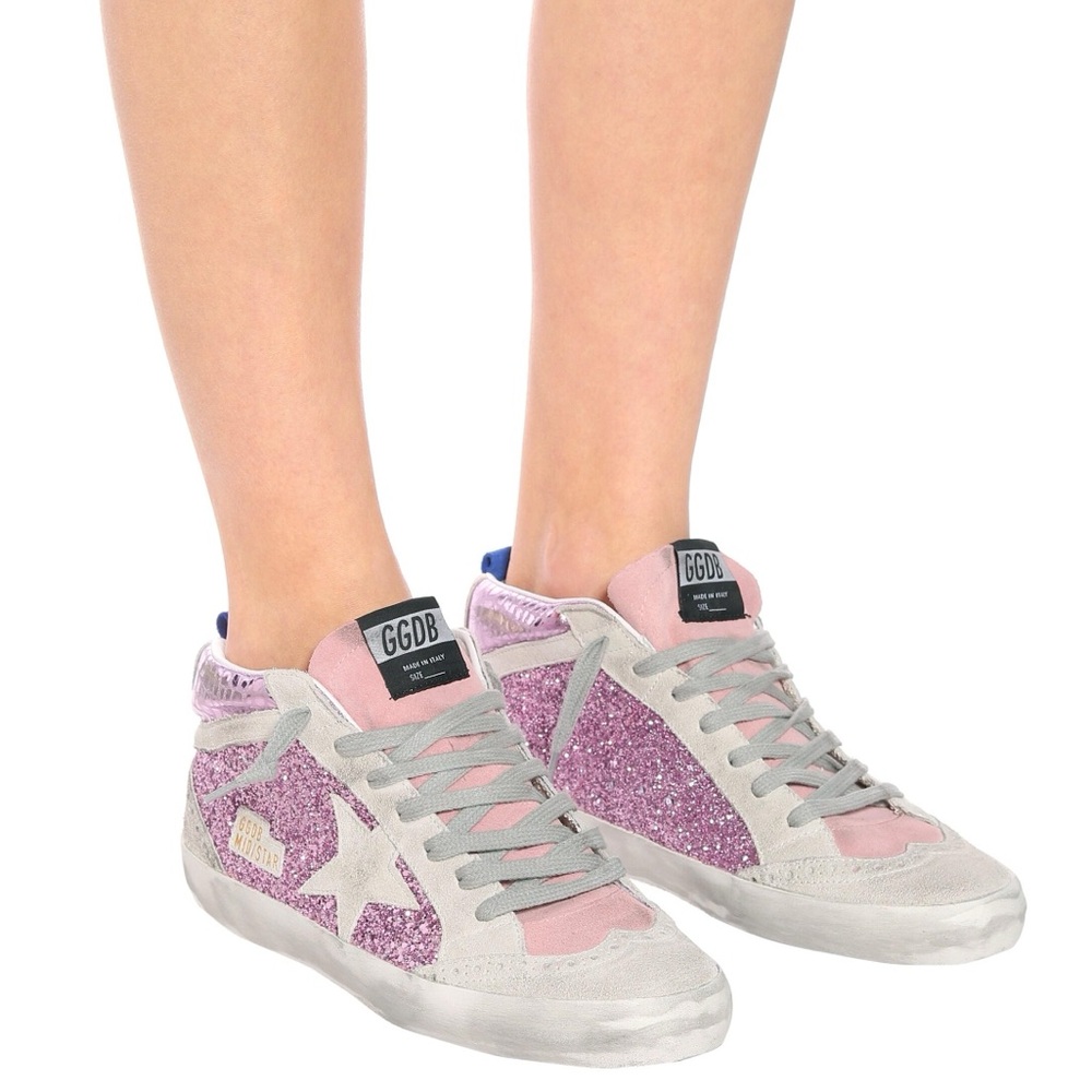 Golden Goose Mid Star Pink Glitter Sneakers